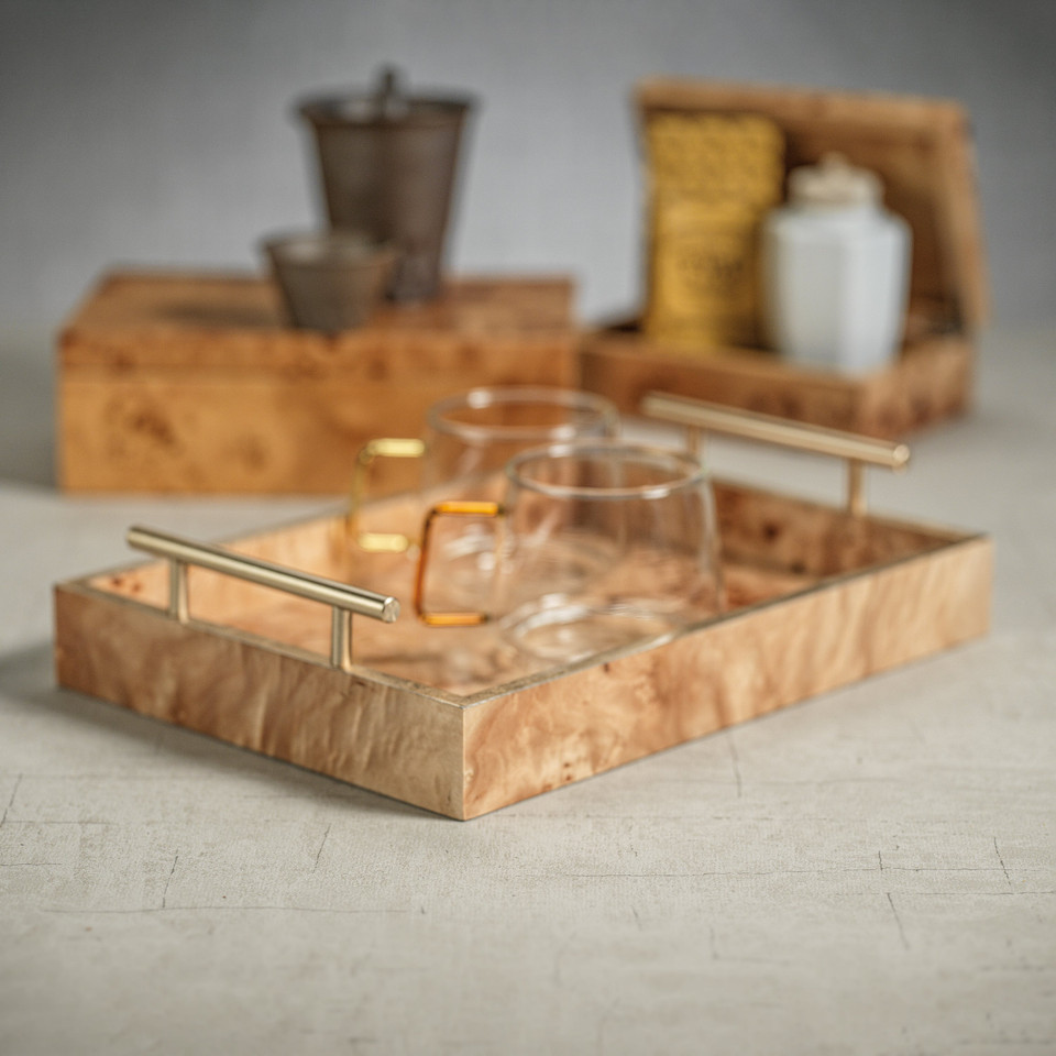 Leiden Burl Wood Rectangle Decorative Tray, Medium - Tray Detail | Bone & Brass