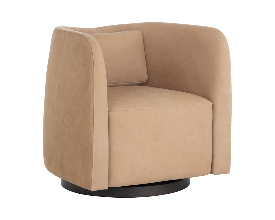 Emilie Swivel Nubuck Tan Leather Lounge Chair