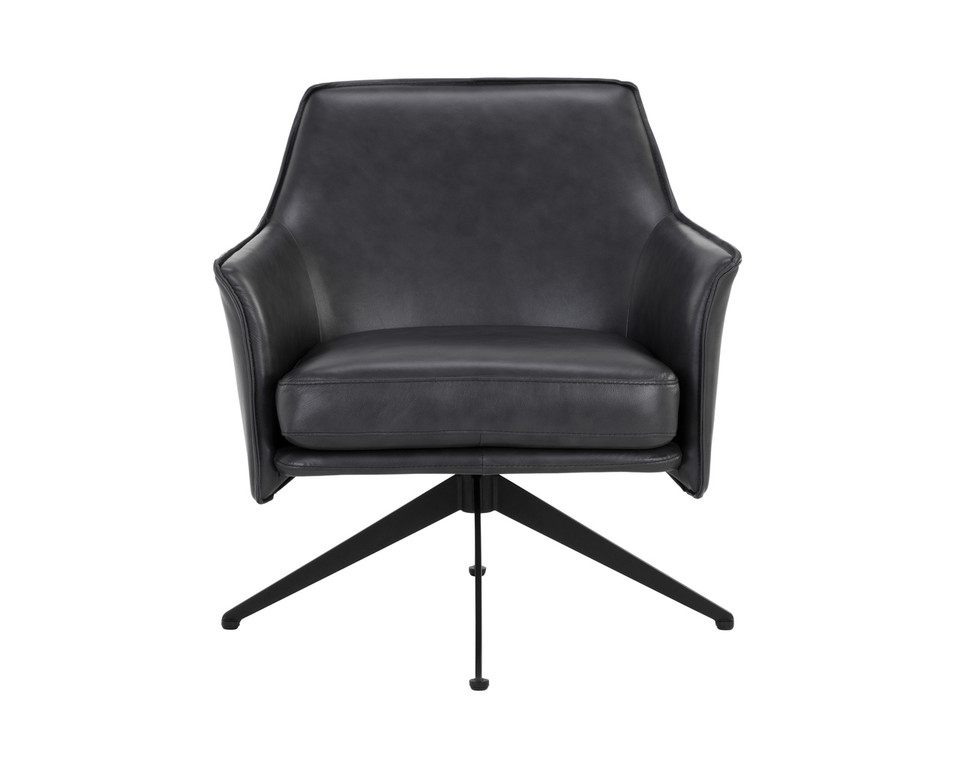 Crosby Swivel Alpine Black Leather Lounge Chair