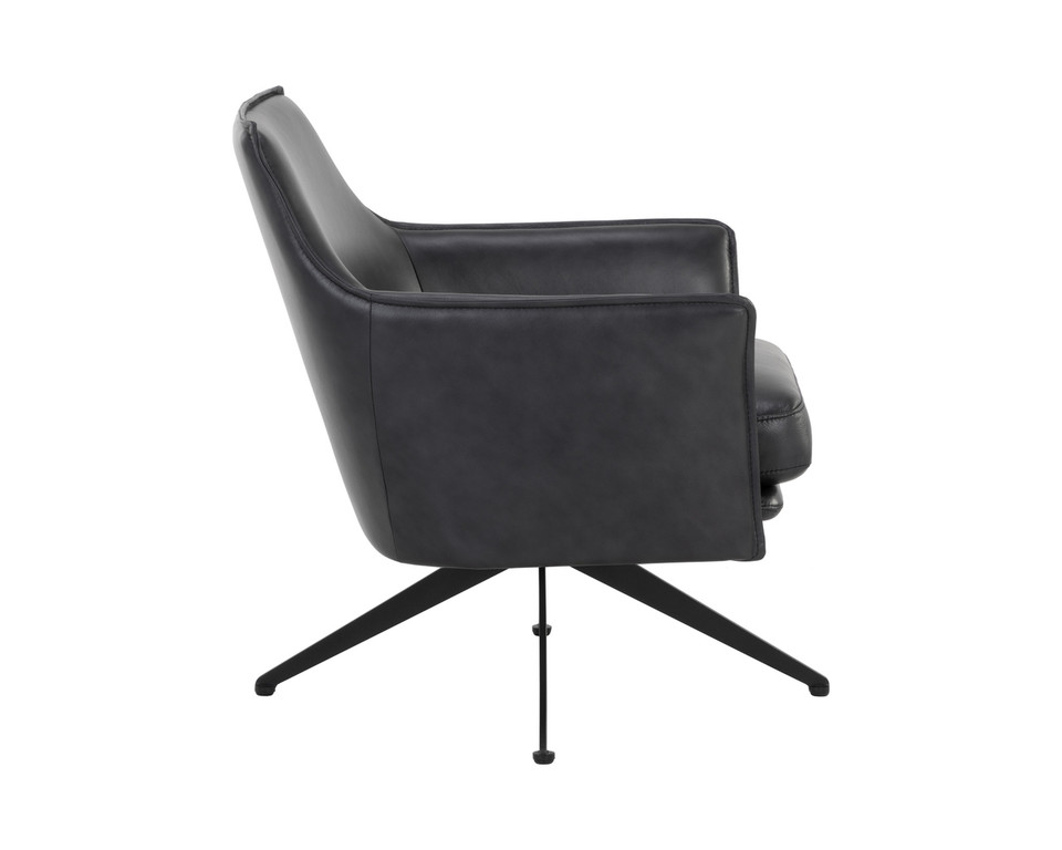 Crosby Swivel Alpine Black Leather Lounge Chair