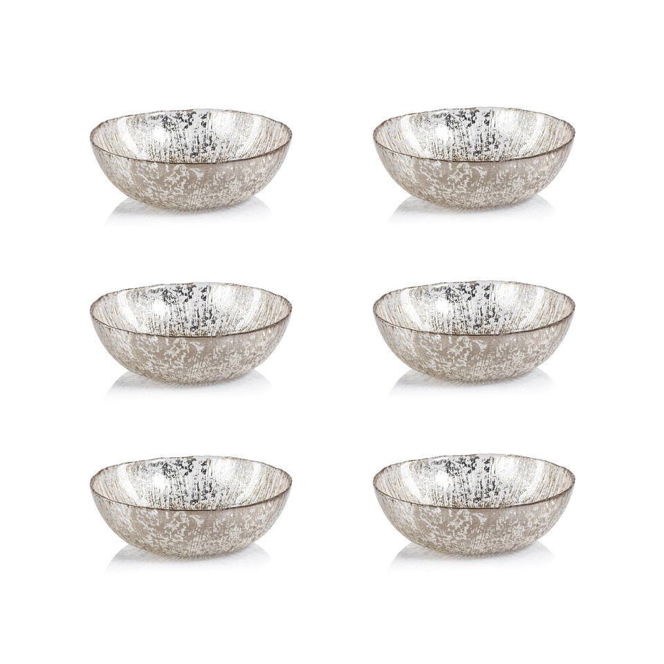 Luminara Golden Silver Fusion Deep Glass Bowls, Set 6 - Bowl Side View | Bone & Brass