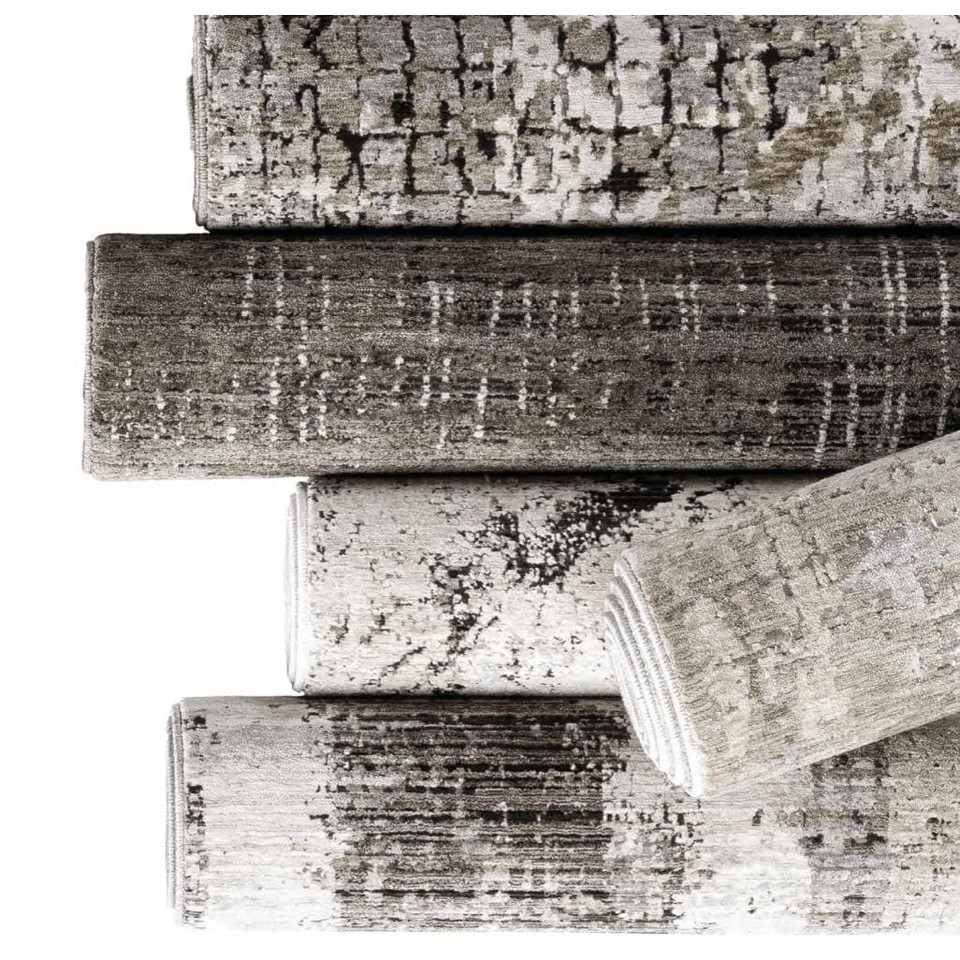 Rolled Nebulous Ivory & Beige Contemporary Rugs with abstract patterns, made from soft polyester.