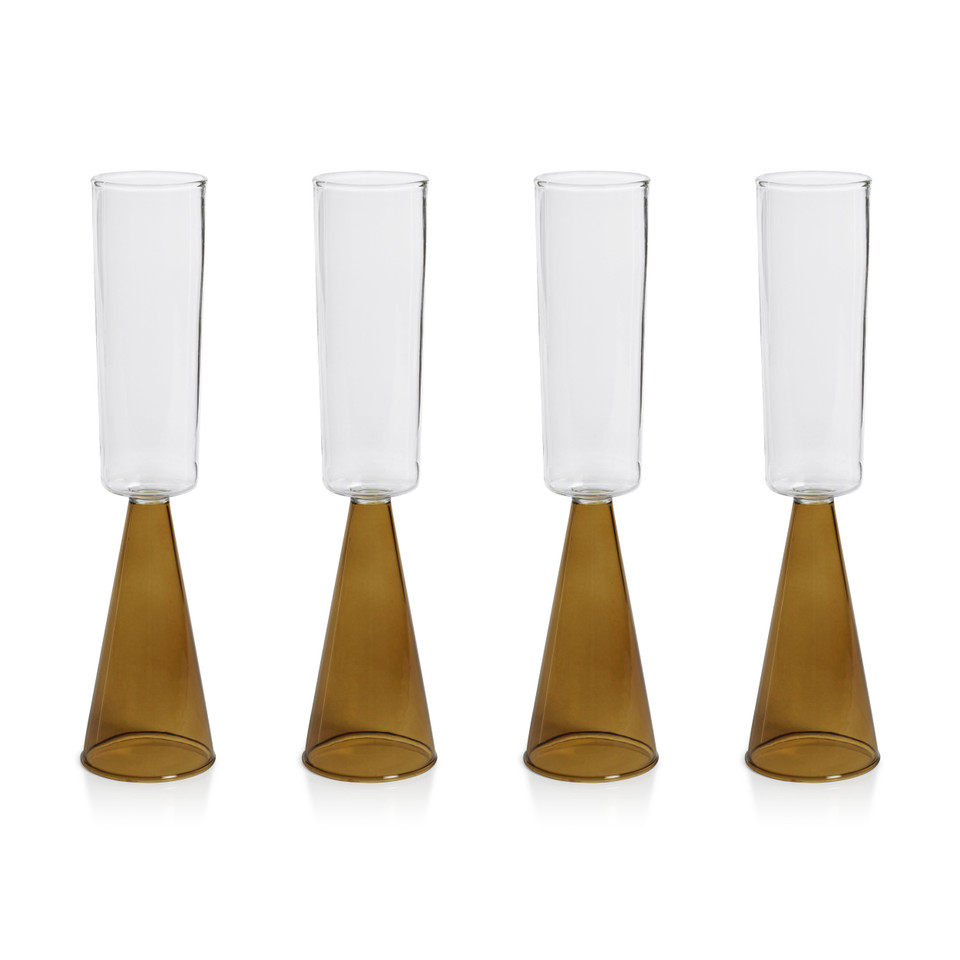 Vivian Amber Stem Champagne Flutes, Set 4 - Glass Stem Detail | Bone & Brass