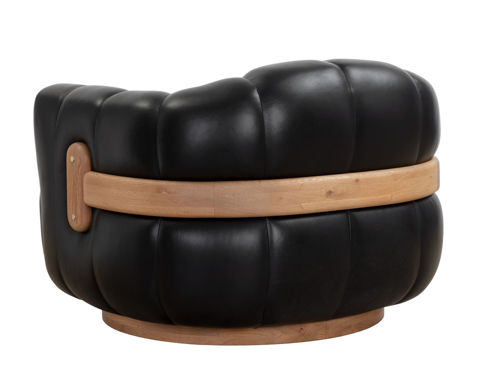 Tadeo Swivel Rustic Oak - Vintage Black Night Leather Armchair