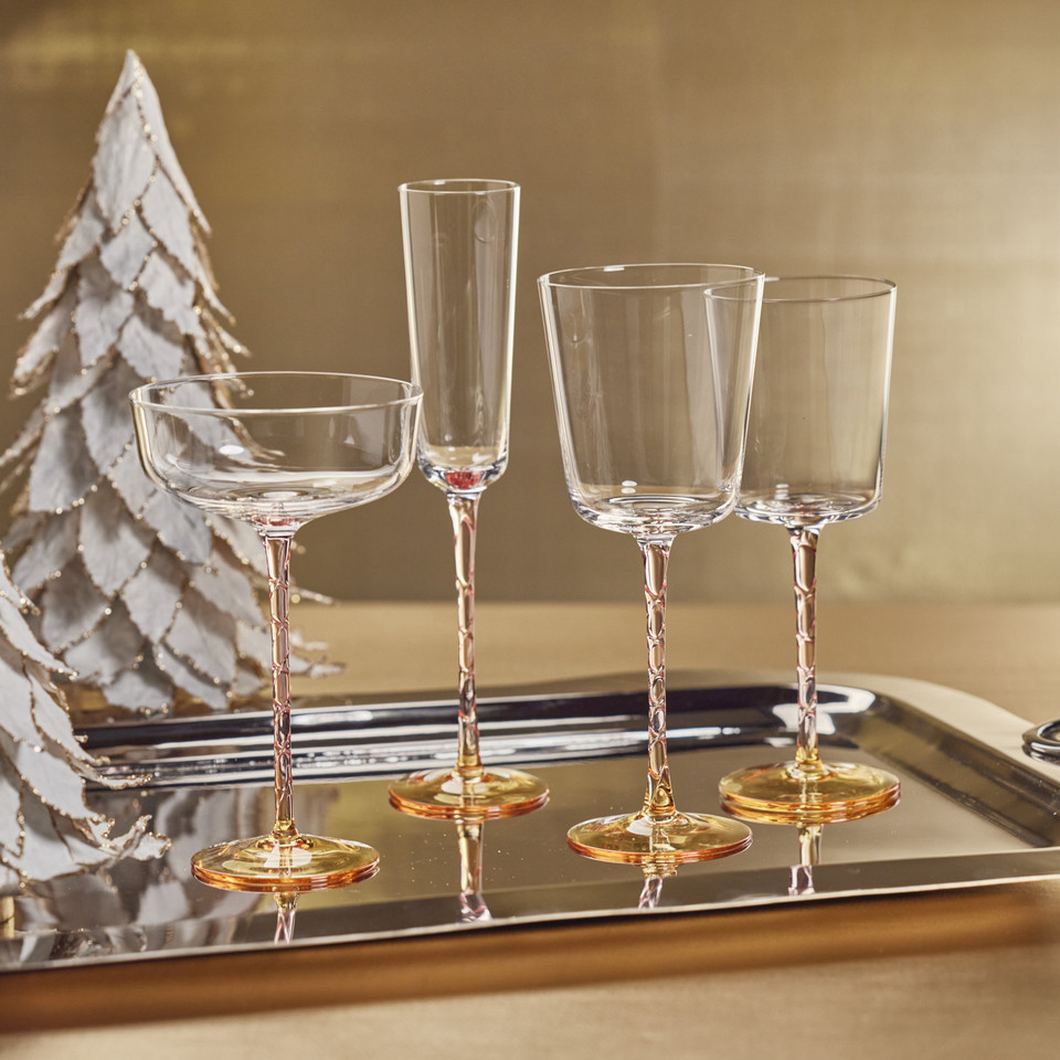 Sachi Amber & Pink White Wine Glasses, Set 6 - Glass Bowl Detail | Bone & Brass