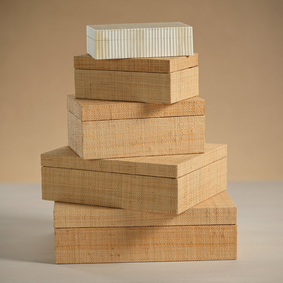 Matua Natural Grasscloth Decorative Box, Large - Box Detail | Bone & Brass