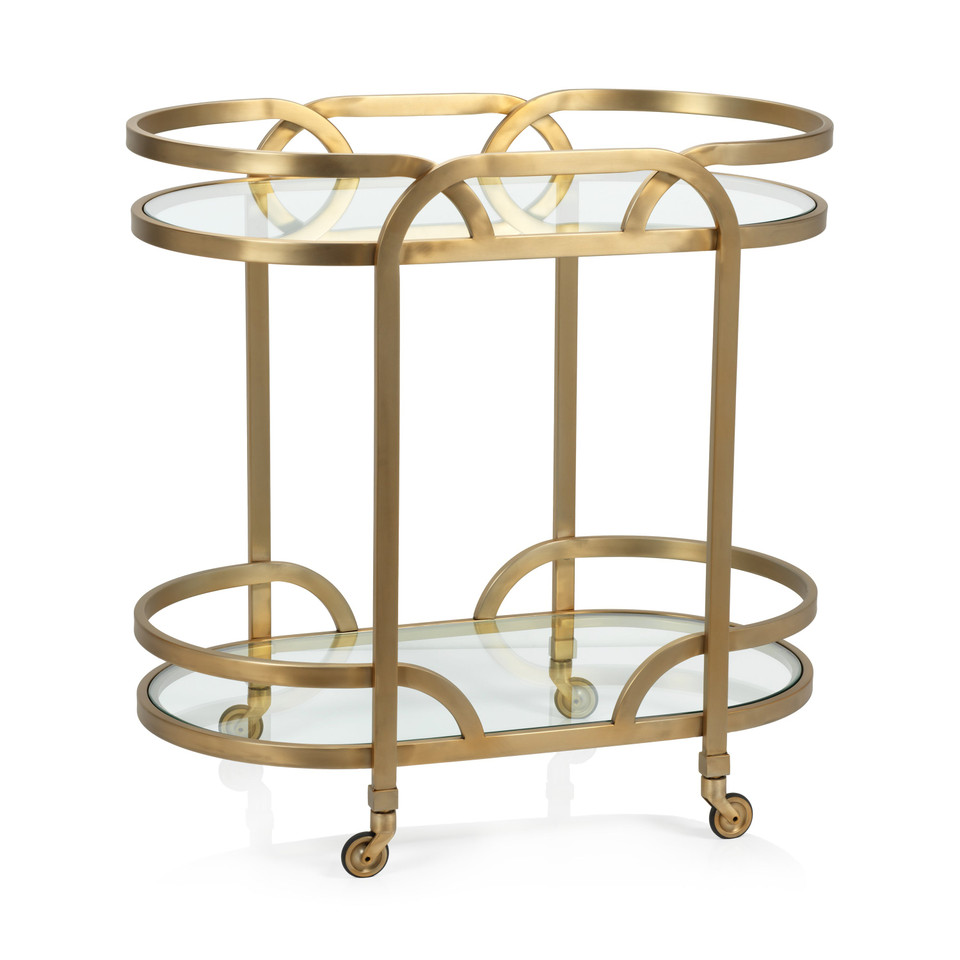 Lismore Oval Matt Gold Bar Cart | Bone & Brass
