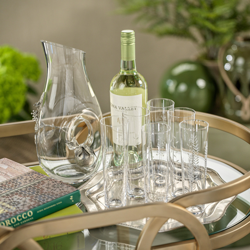 Assorted Botanical Etched Flutes, Set of 6 - Glass Bowl Detail | Bone & Brass