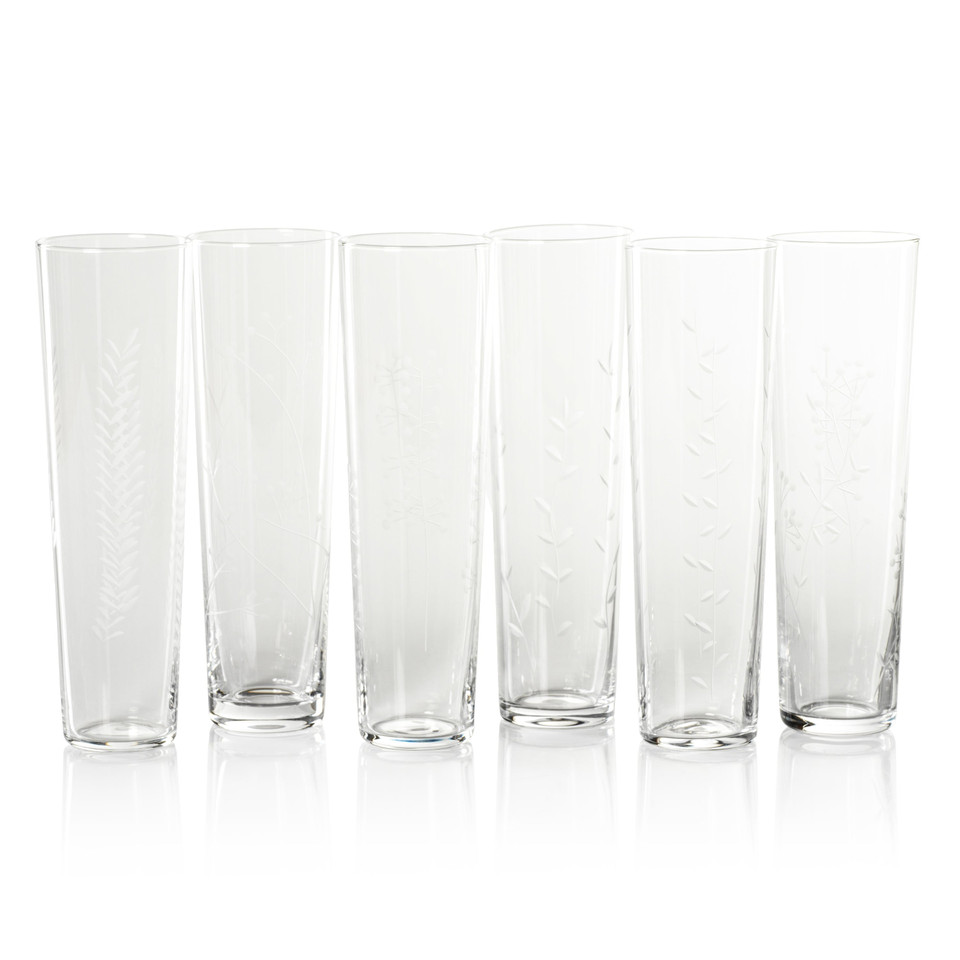 Assorted Botanical Etched Flutes, Set of 6 | Bone & Brass