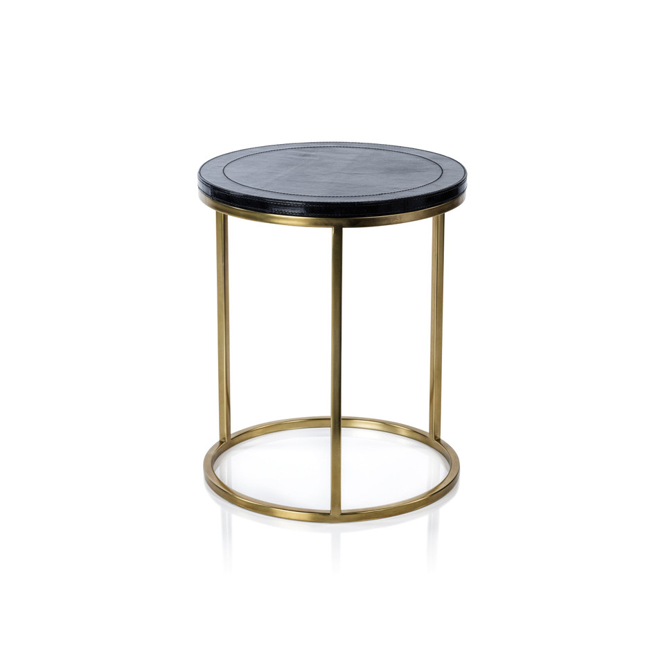 Harlow Blue Leather on Brass Nested Tables, Set of 2 - Table Top View | Bone & Brass