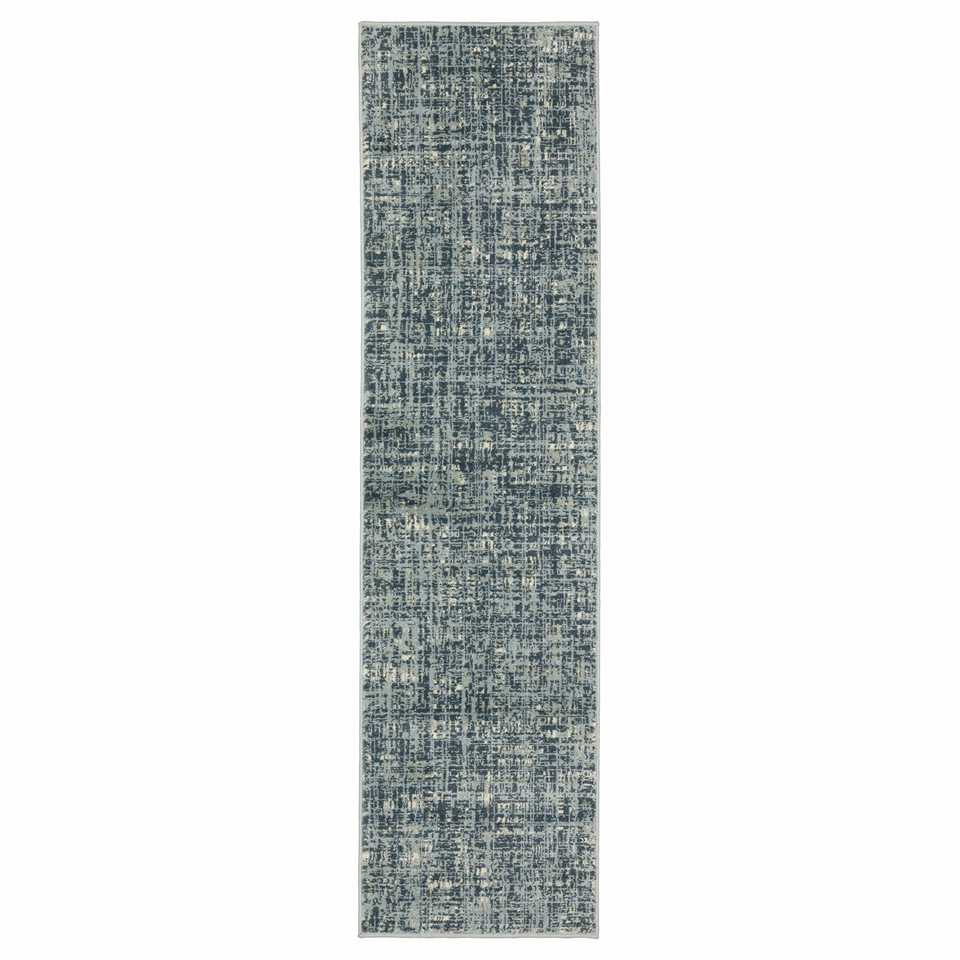 Branson Blue Abstract Rug, power-loomed polypropylene runner with textured, tri-colored modern design.