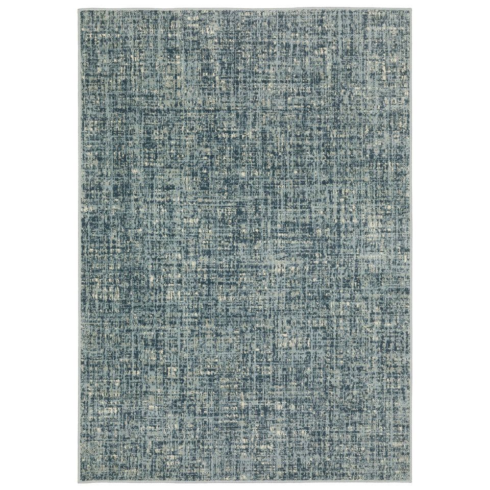 Branson Blue Abstract Rug: Power-loomed polypropylene rug with textured blue and gray abstract design.