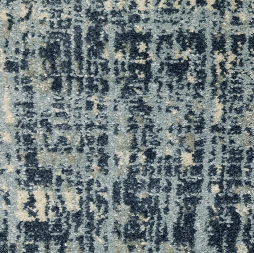 Branson Blue Abstract Rug, power-loomed polypropylene with textured blue, gray, and cream patterns.