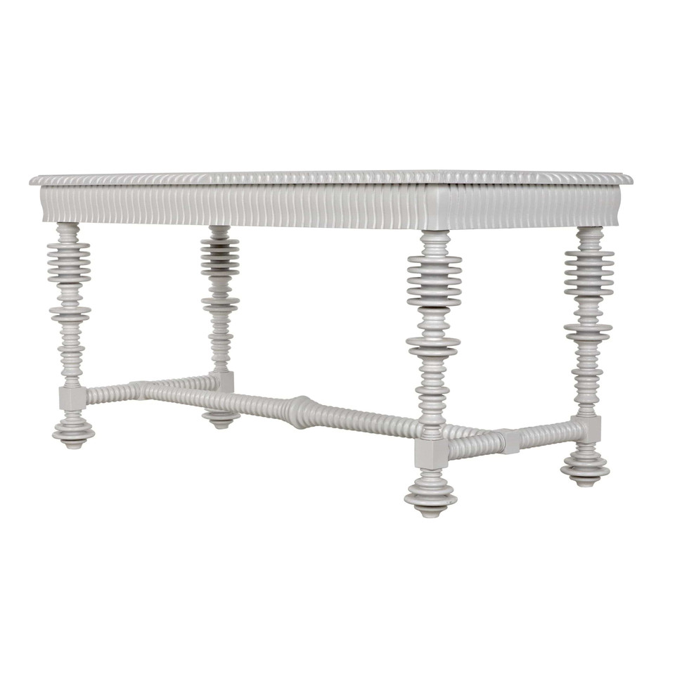 Portuguese white mahogany office desk with spool-turned legs and carved apron.