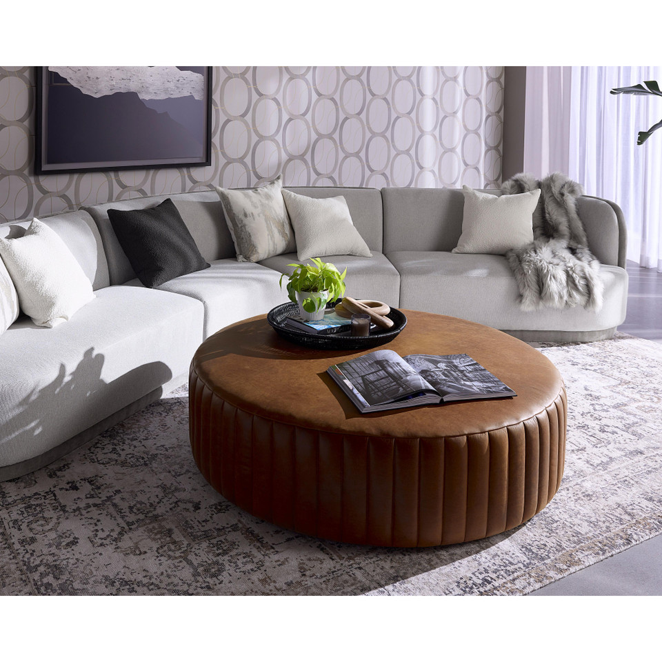 Divano Lucia Tobacco Leather Ottoman, view 3