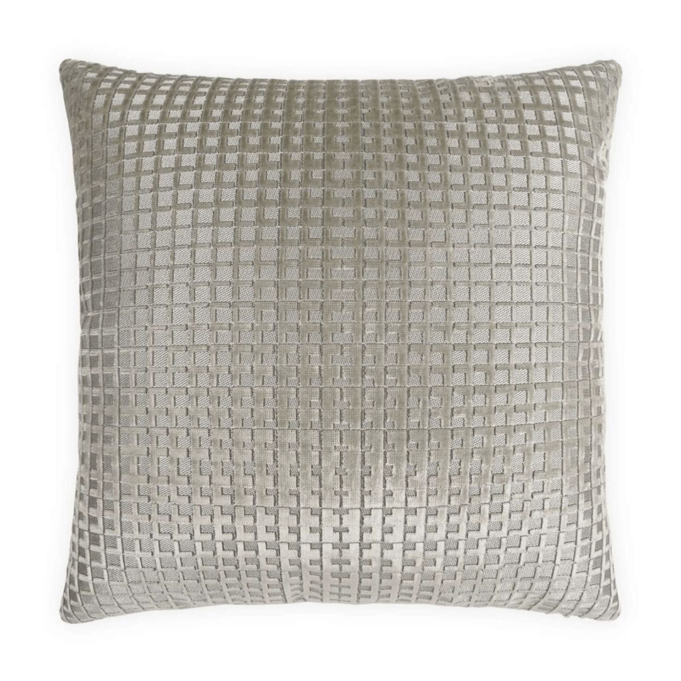 Luxury 24x24 inch grey polyester viscose throw pillow with a textured grid pattern.