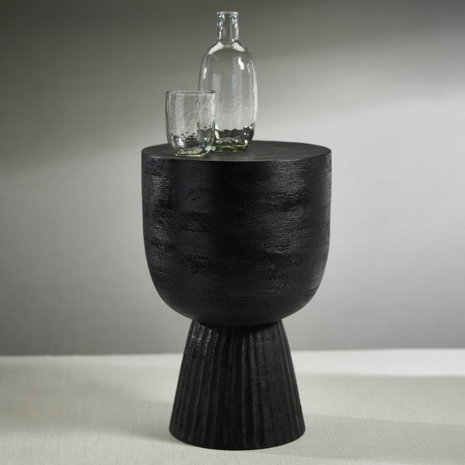 Vendas Black Mango Wood Accent Table - Table Top View | Bone & Brass