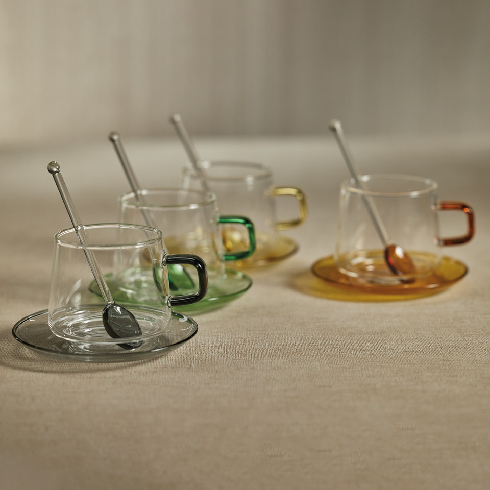 Bagliano Yellow Glass Tea & Coffee Cups & Saucers, Set of 4 - Mug Detail | Bone & Brass