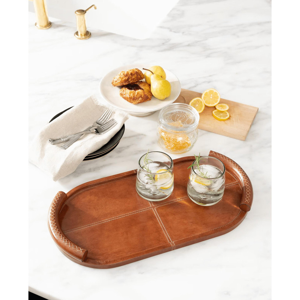 Forte Cognac Oval Leather Tray