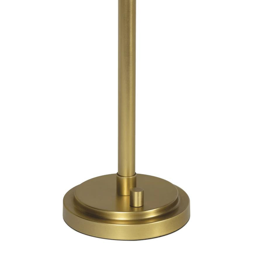 Polly Buffet Lamp base in brushed gold with a round, tiered design and a small switch.