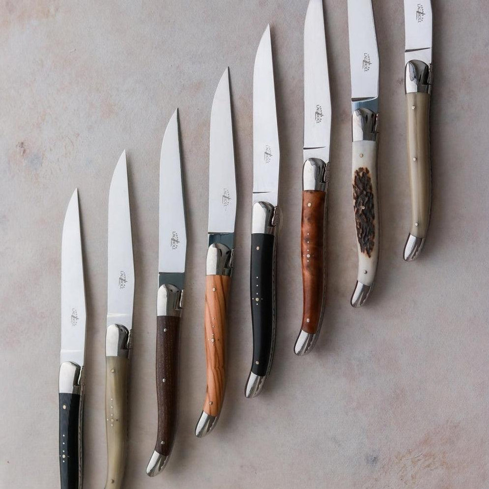 Forge de Laguiole 2 Piece Steak Knife Set Elk Stag Handle - Knife Detail | Bone & Brass