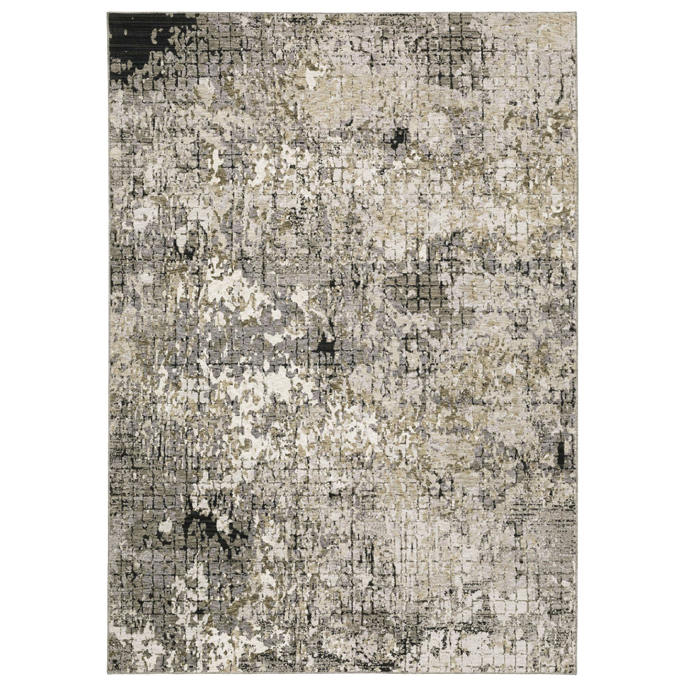 Nebulous Grey, Ivory & Black Contemporary Rug with abstract patterns, made from soft polyester.
