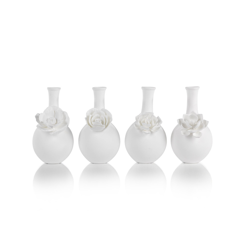 Cameo Long Neck Porcelain Bud Vases, Set of 6 | Bone & Brass