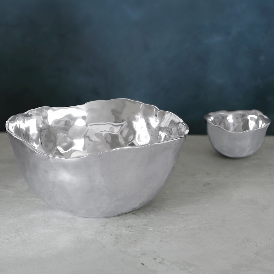 Soho Silver Organic Shaped Medium Deep Serving Bowl - Bowl Detail | Bone & Brass