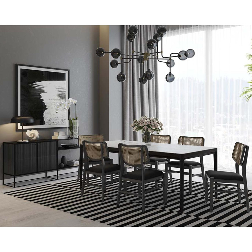 Annex Natural Rattan & Black Wood Dining Chair - Chair Side View | Bone & Brass