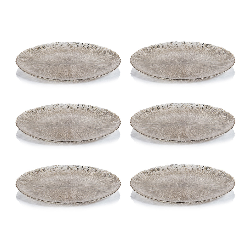 Luminara Golden Silver Fusion Glass Plate 13" Set 6 - Plate Top View | Bone & Brass