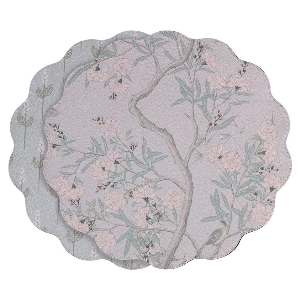 Chinoiserie Reversible Round Placemats Set 4 Light Teal & White | Bone & Brass