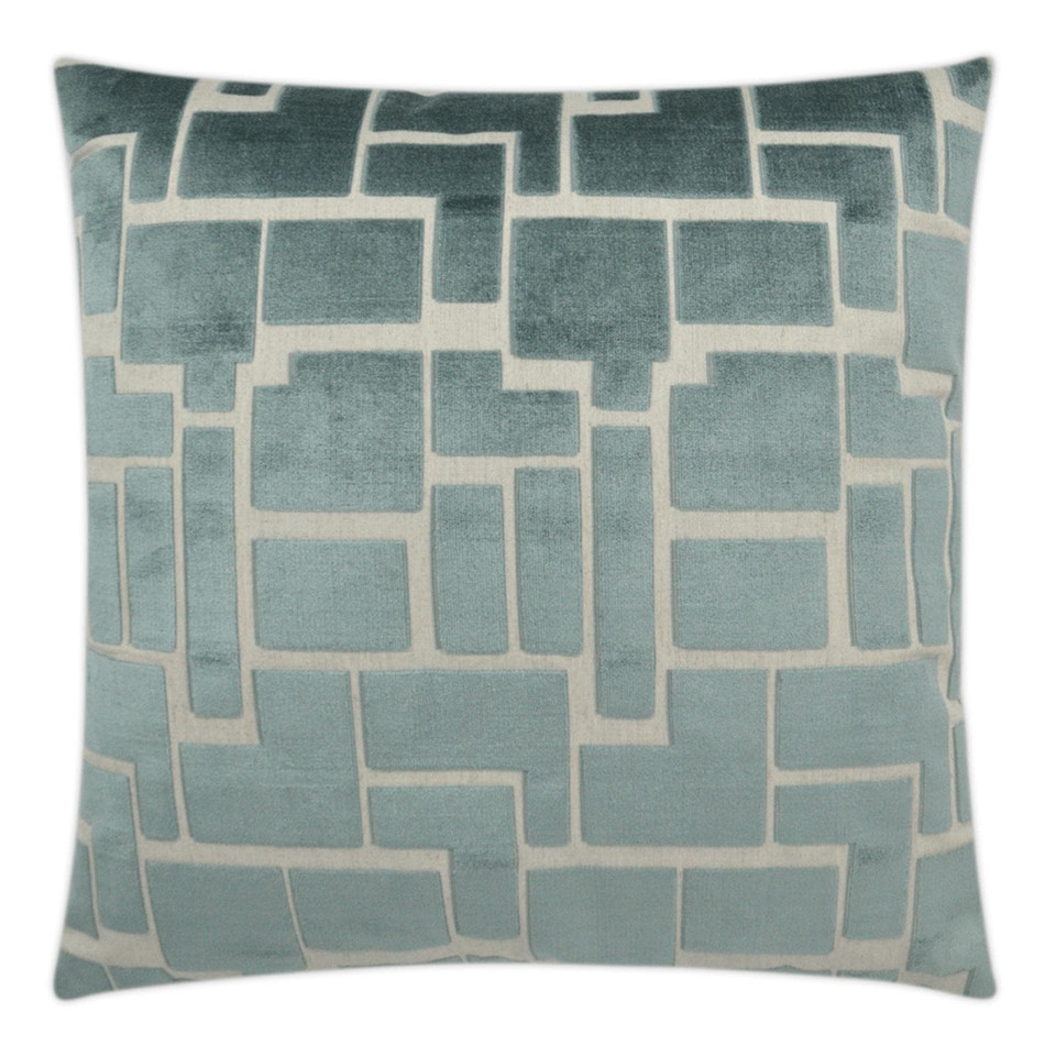 Aura Geometric Throw Pillow, 24" square, with a teal and cream abstract geometric pattern.