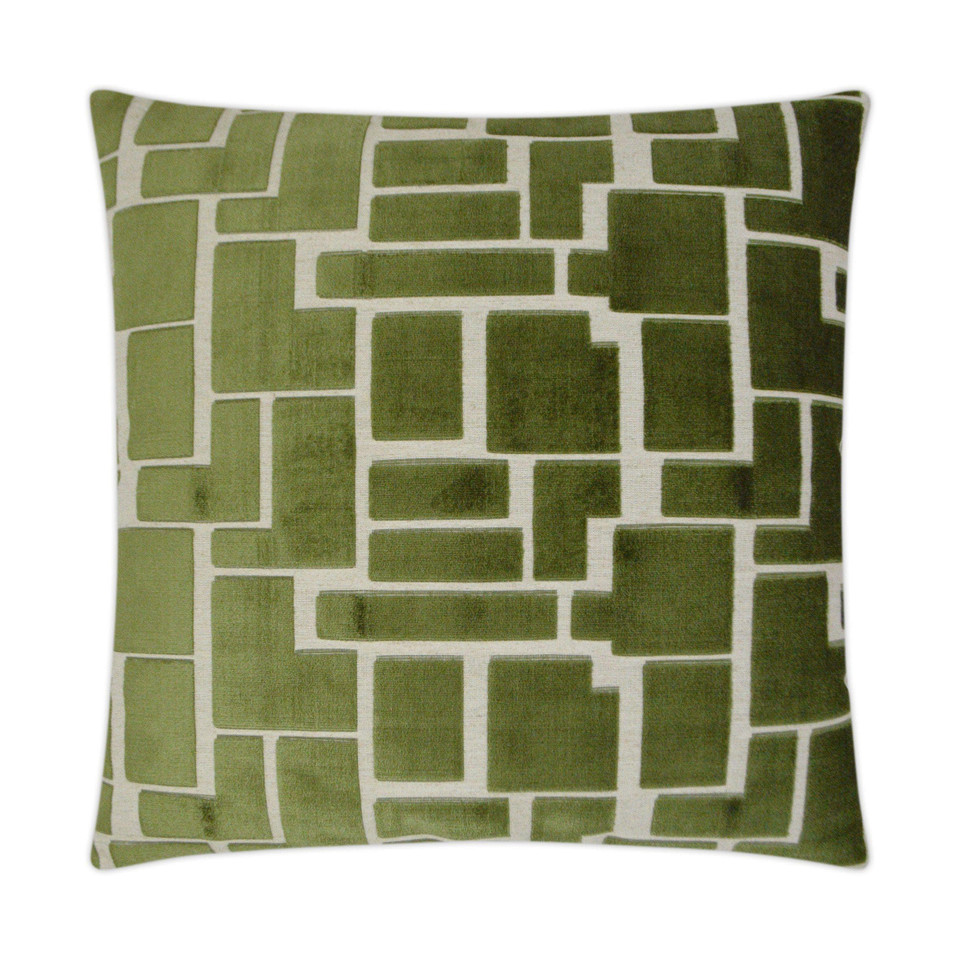 24" green and beige geometric throw pillow with a tailored finish and plush feather down insert.