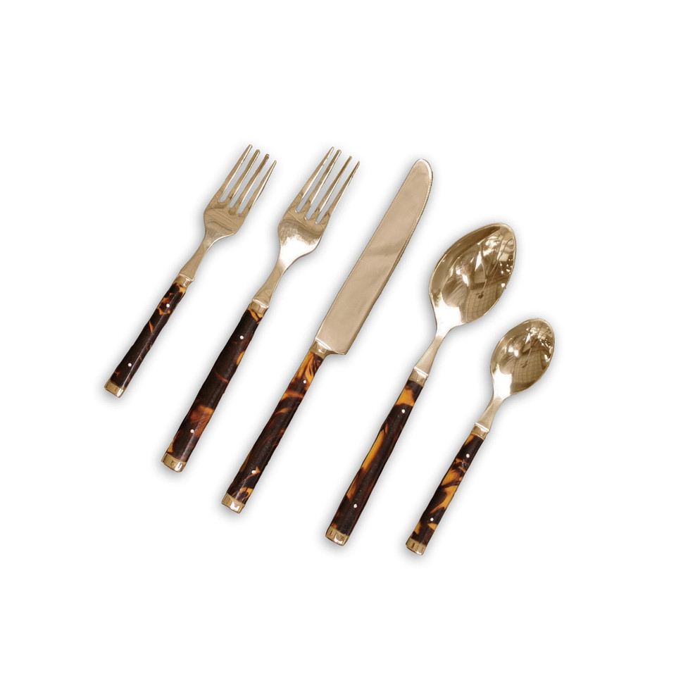 Tortoise and Stainless Flatware Set of 5