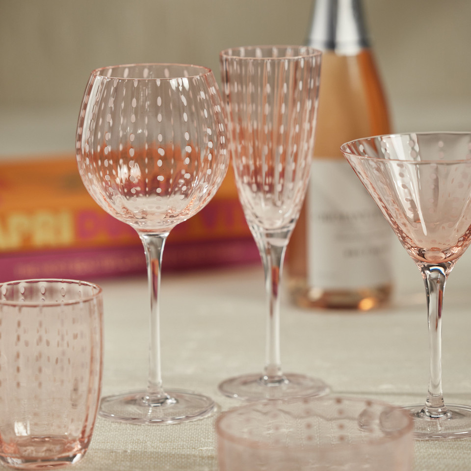 Preston Pink Glass Martini Glasses, Set 4 - Glass Close Up | Bone & Brass