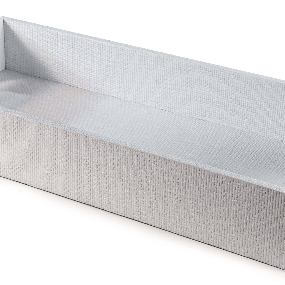 Small white Logia rectangle tray with textured woven material and rope-wrapped handles, ideal for coastal decor.