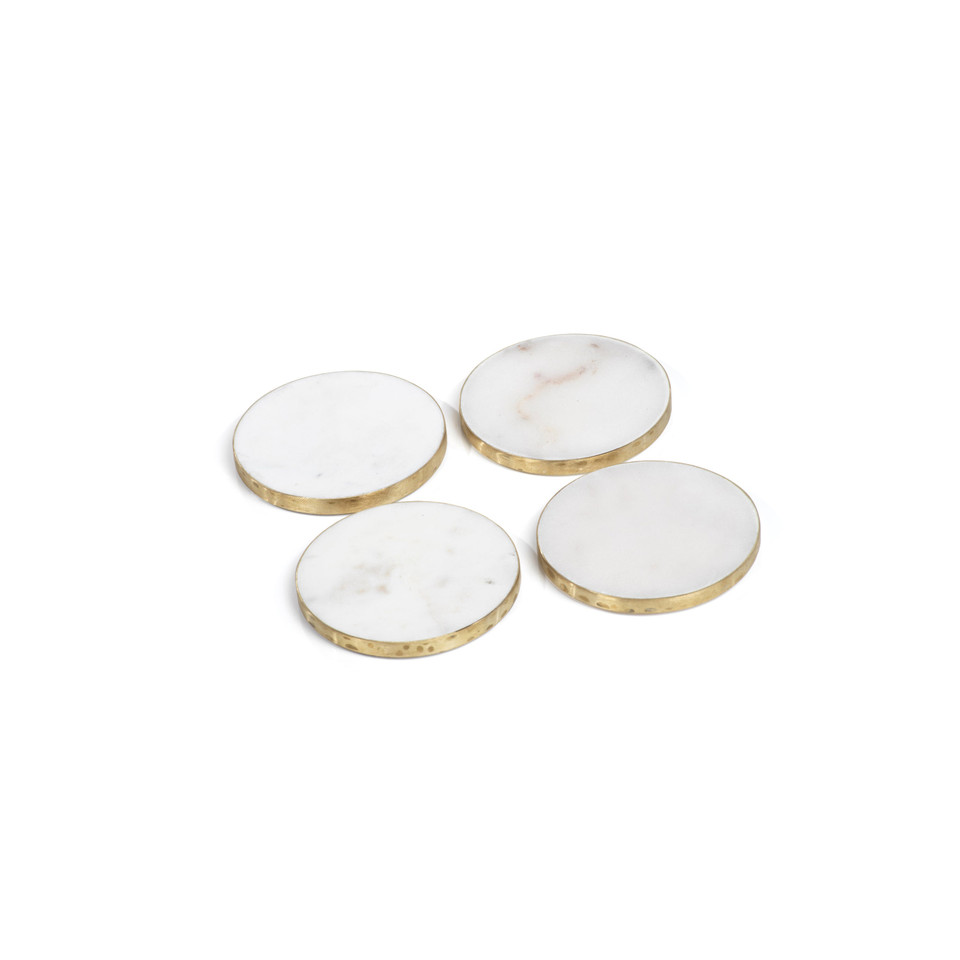 Ivory Round Marble Coasters w/ Gold Trim, Set 4 - Coaster Detail | Bone & Brass