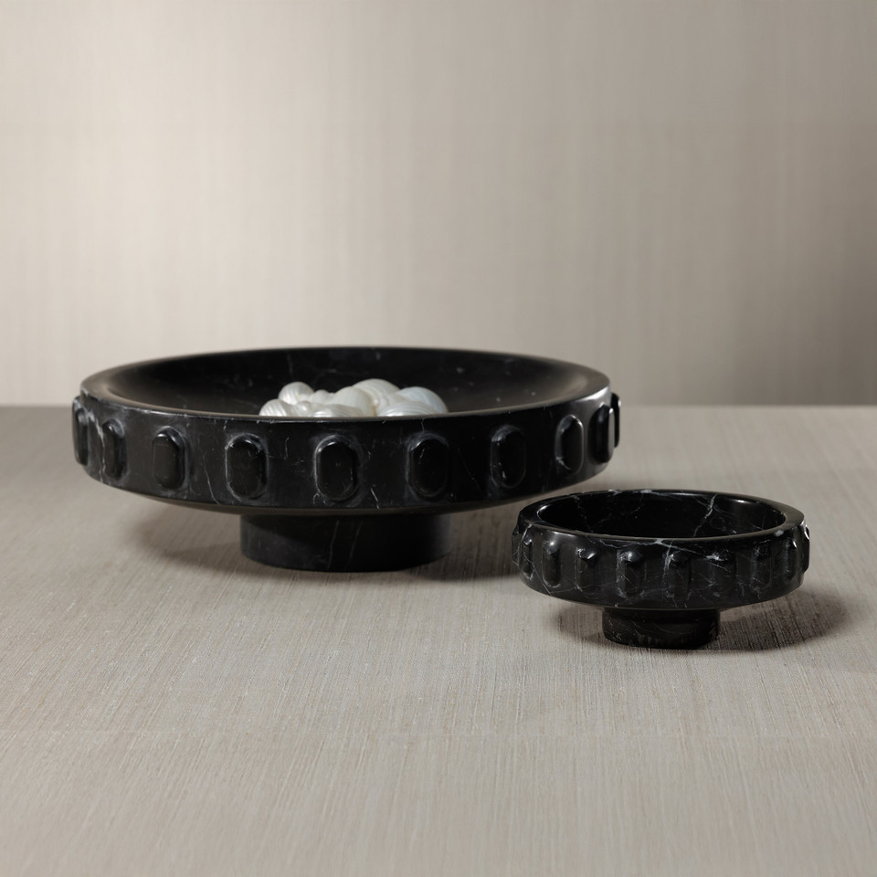 Shallow Marble Pedestal Decorative Bowl - Bowl Top View | Bone & Brass