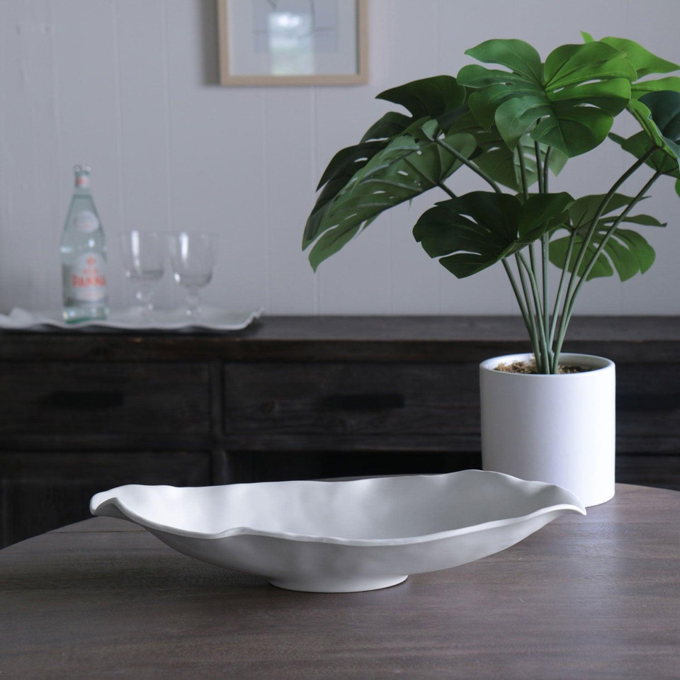 Vida Nube Medium Oval Bowl (White) - Bowl Side View | Bone & Brass
