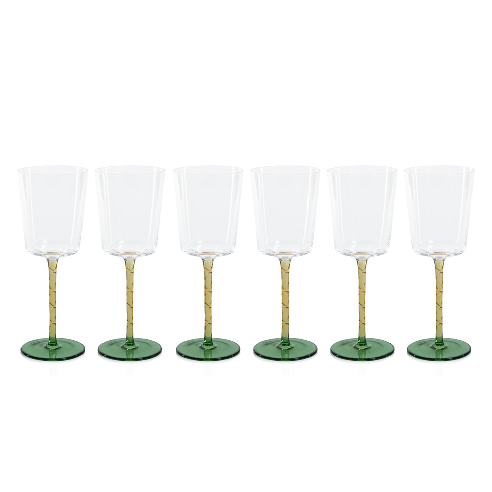 Sachi Amber & Green White Wine Glasses, Set 6 - Glass Stem Detail | Bone & Brass