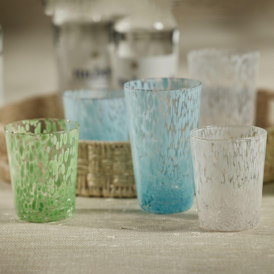 William White Speckled Glass Tumblers, Set 6 - Tumbler Close Up | Bone & Brass