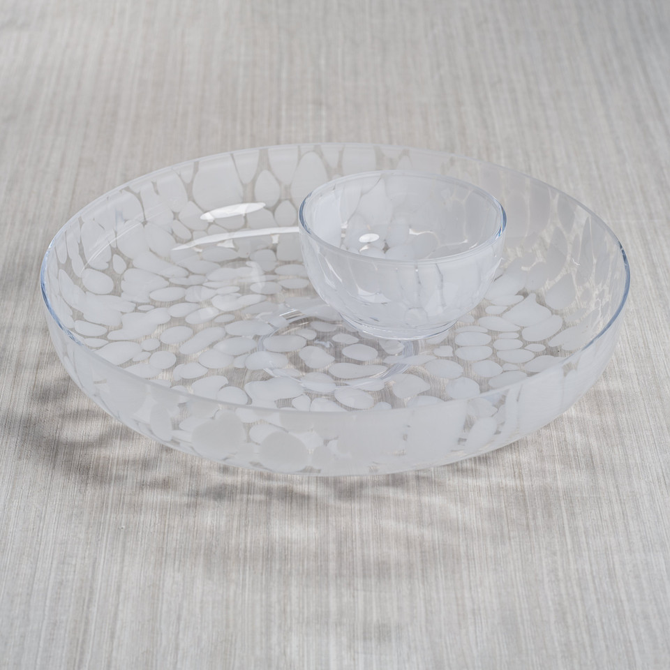 Opal White Chip Dip Serving Bowl - Set Top View | Bone & Brass