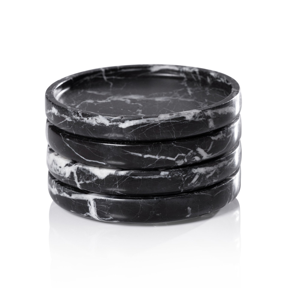 Black Marble Coasters, Set of 4 - Linen Draped View | Bone & Brass