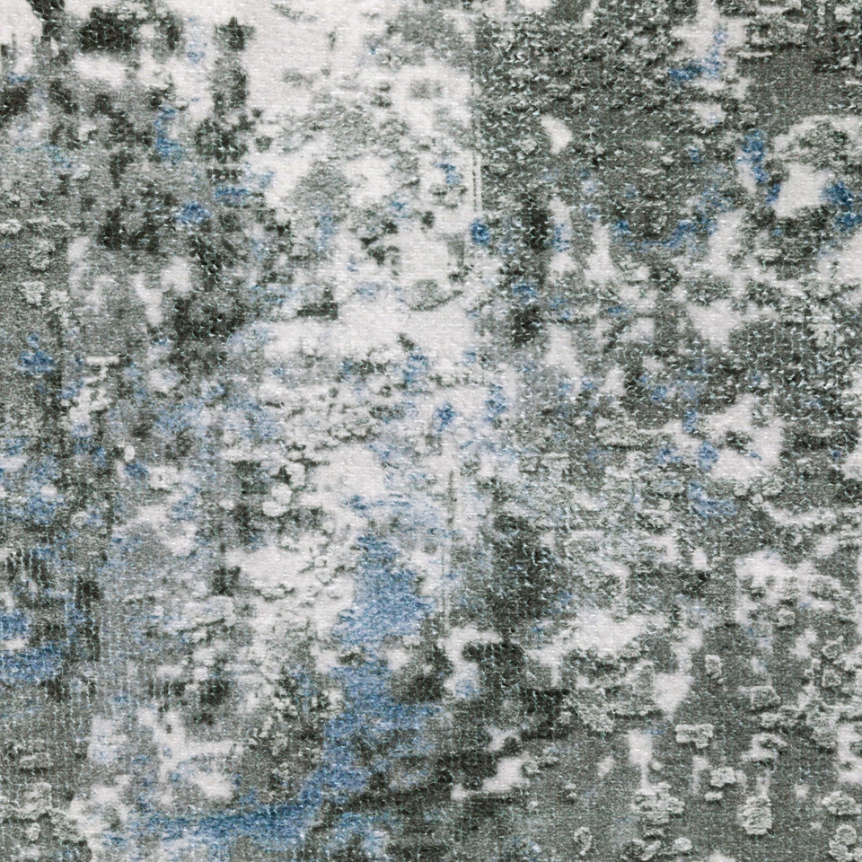 Malibu Ivory & Grey Washable Rug with abstract distressed design, low-profile polyester, and non-slip backing.
