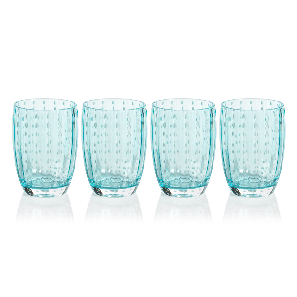 Preston Aqua Glass Tumbler Glasses, Set 4 - Tumbler Side View | Bone & Brass