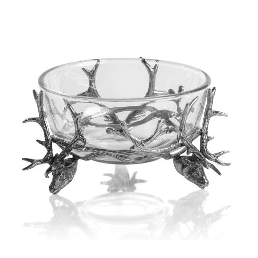 St. Anton Stag Head Pewter Glass Bowl
