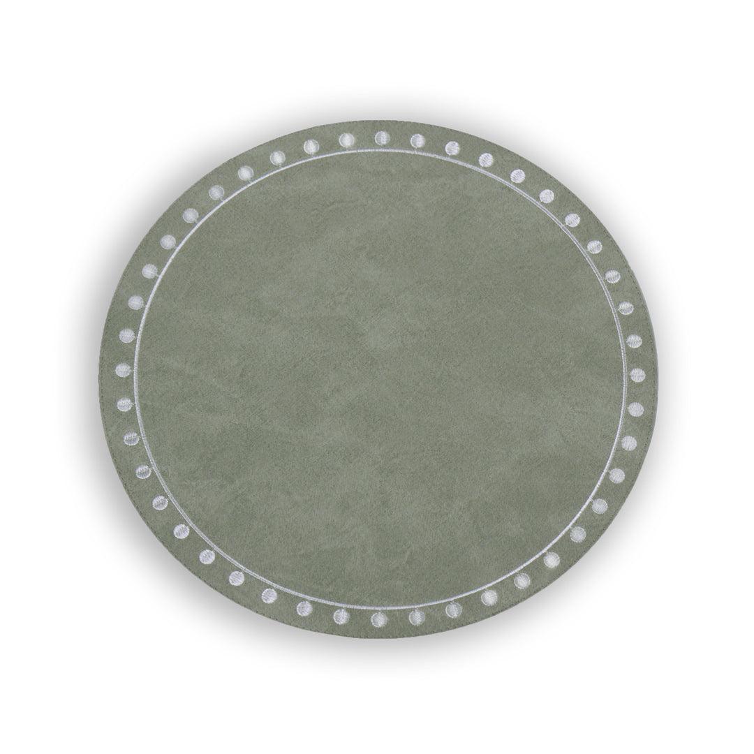 Vida Green Round Embroidered White Dots Placemats Set of 4
