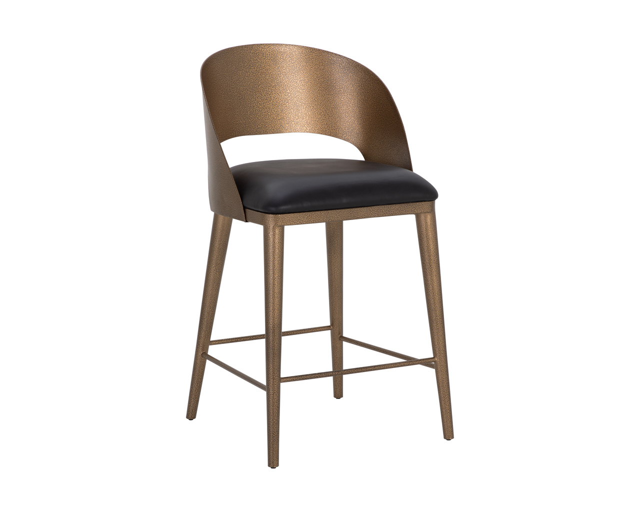 Dezirae Antique Brass - Charcoal Black Leather Counter Stool
