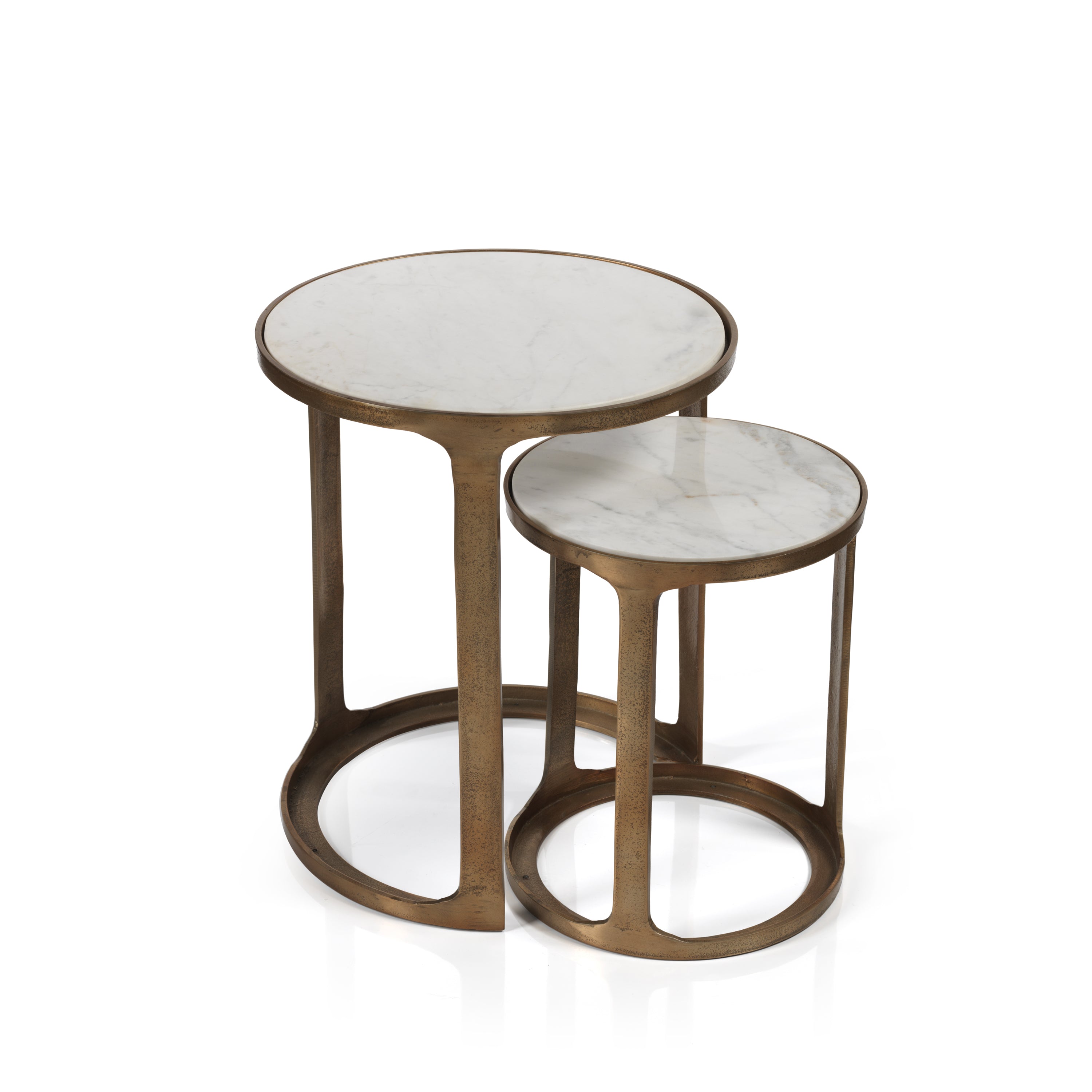 Nikki Round Marble & Aluminum Nesting Tables, Set 2