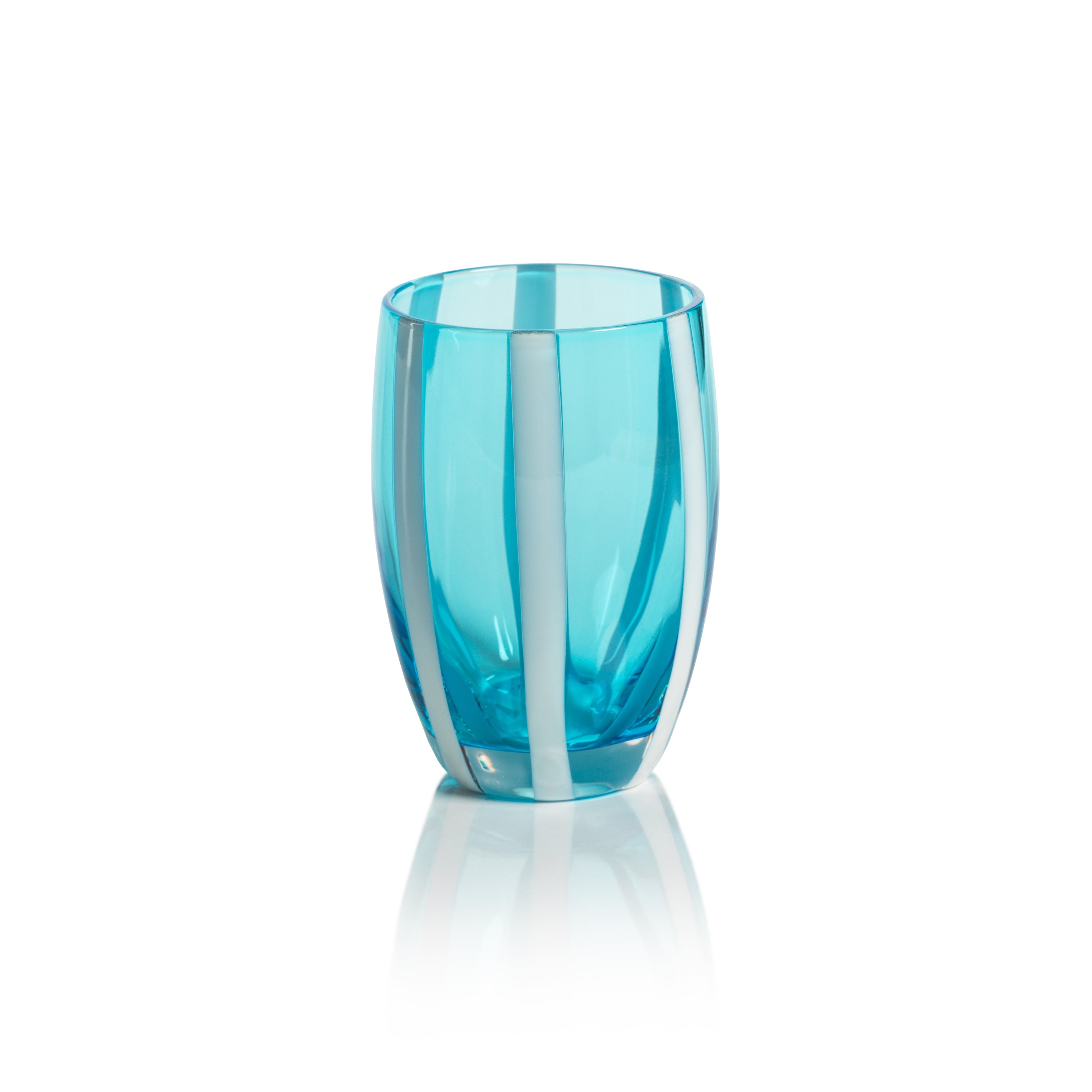 Pesaro Aqua w/ White Stripes Stemless Glasses, Set 4
